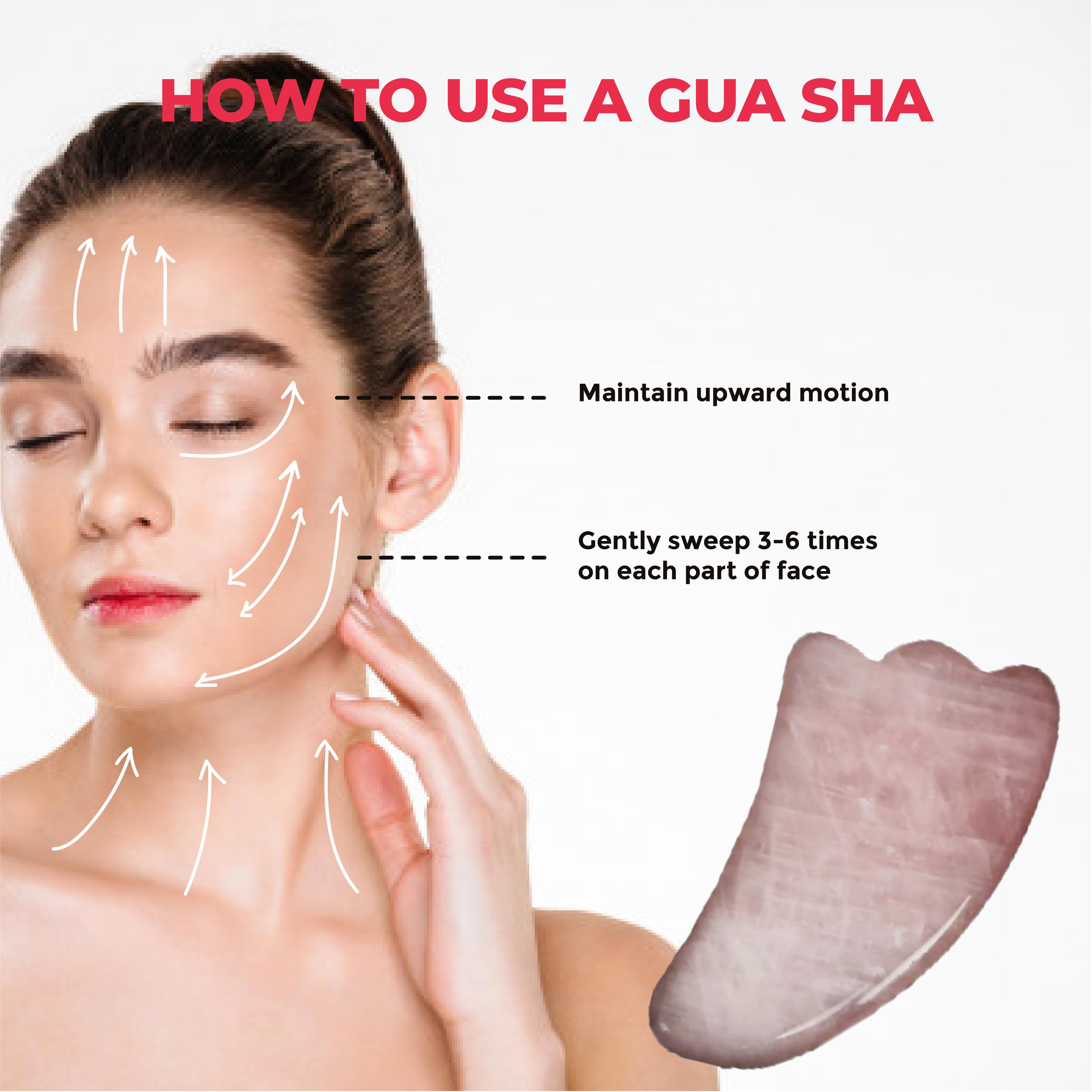 This is an image of how to use the Dromen & Co Rose Quartz Gua Sha 