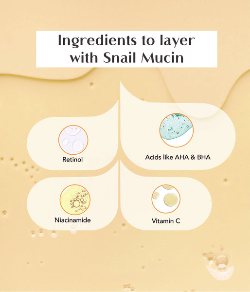 This is an image of Ingredients to Layer with snail mucin in skincare on www.sublimelife.in