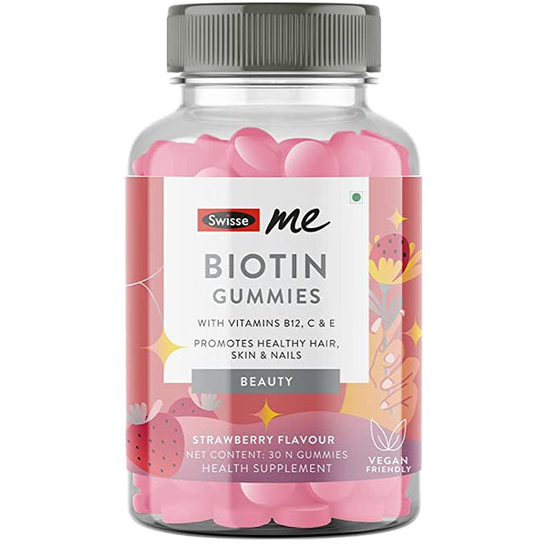 This is an image of SwisseMe Biotin Gummies for Healthy Nails, Skin, and Hair on www.sublimelife.in