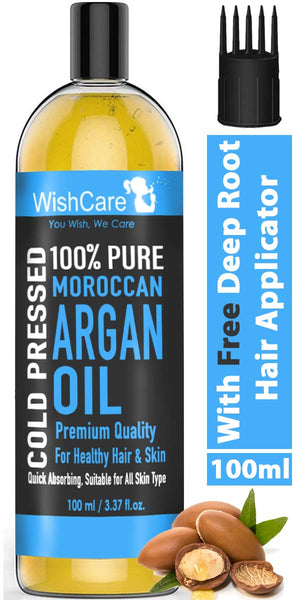 This is an image of WishCare 100% Pure Cold Pressed & Natural Moroccan Argan Oil on www.sublimelife.in