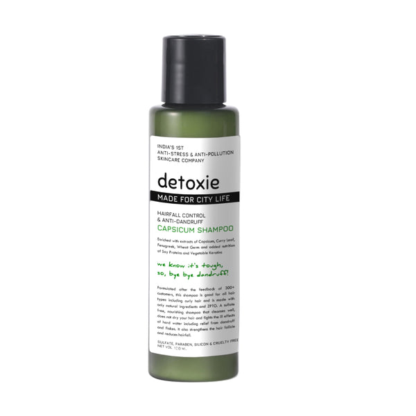 This is an image of Detoxie Anti-Dandruff & Flake Relief Capsicum Shampoo on www.sublimelife.in