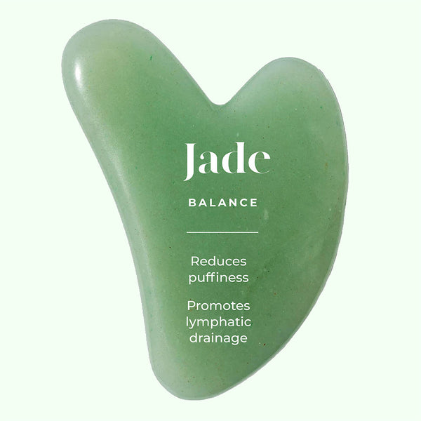 This is an image of a Jade Gua Sha and its benefits.