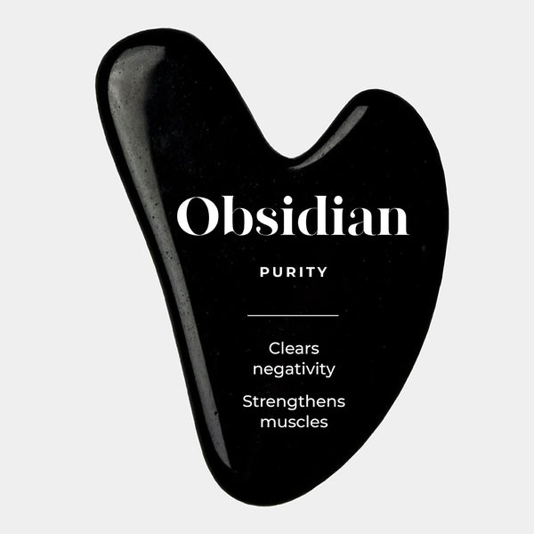 This is an image of a Obsidian Gua Sha and its benefits.