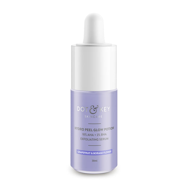 This is an image of Dot & Key Hydro Peel Glow Potion 10% AHA+2% BHA Exfoliating Serum on www.sublimelife.in