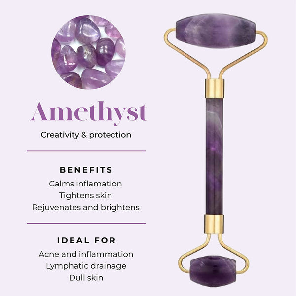 This is an image of a Amethyst Roller and its benefits.