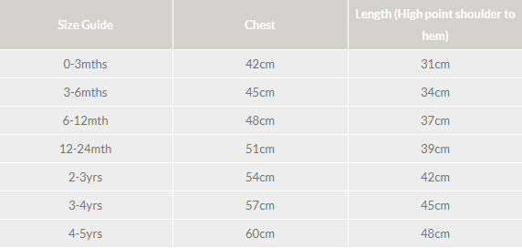 Bodysuits + Singlets Size Chart