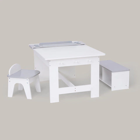 Monet Art Table With Paper Roll and Bench | White