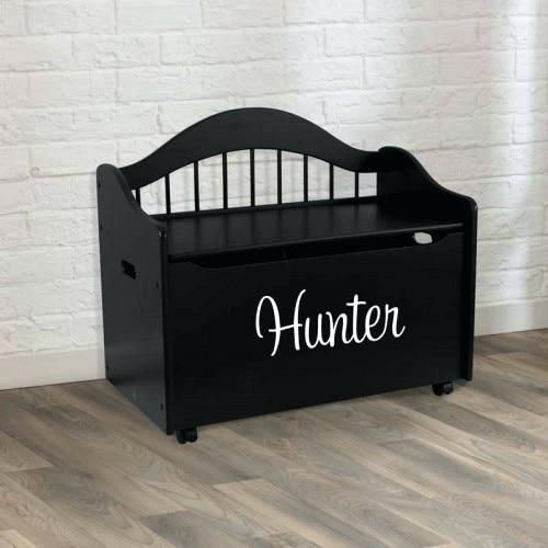 black wooden toy box