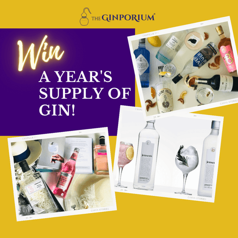 Win a Year's Supply of Gin showing bottles of gin in three different photos