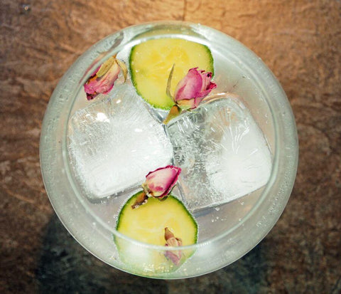 rose petal and cucumber gin and tonic