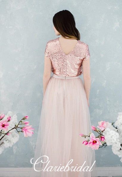 2 piece rose gold prom dress