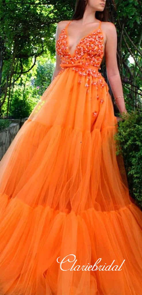 orange and blue prom dress