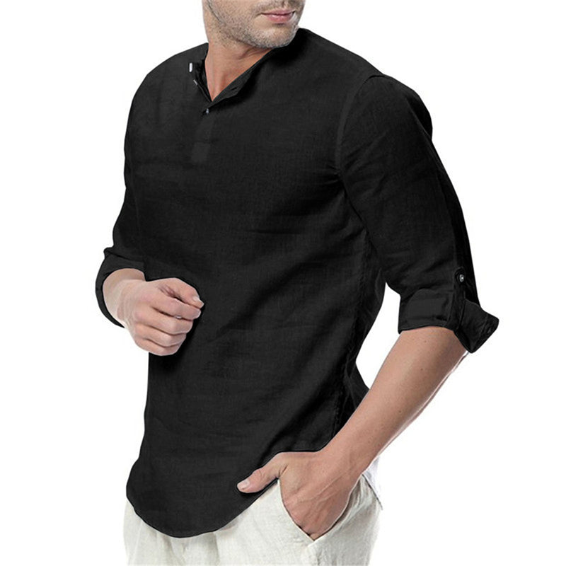 Men's Summer Cotton Linen Long Sleeve Breathable Shirts Solid Style ...