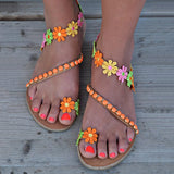 HAJINK Women Bohemia Style Flat Sandals Beach Shoes Flowers Flip Flops