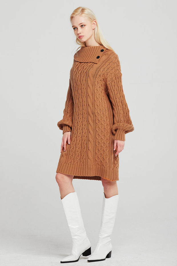 Mila Folded Collar Cable Knit Dress Women's Dresses storets