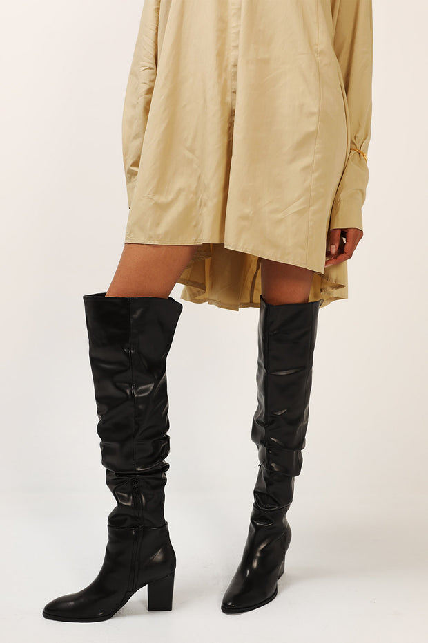 ruched thigh high boots