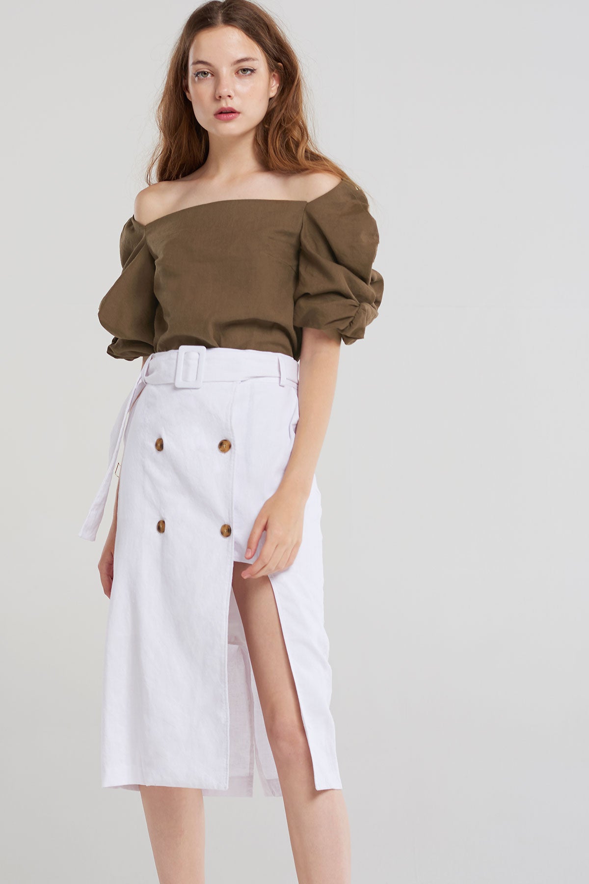 Joane Button Wrap Skirt-Ivory | Women's Skirts | storets