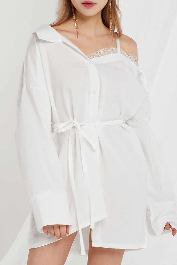 white asymmetrical shirt dress