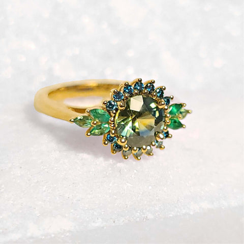 Sincerely Ginger Jewelry 14K Montana Sapphire and Emerald Cocktail Ring