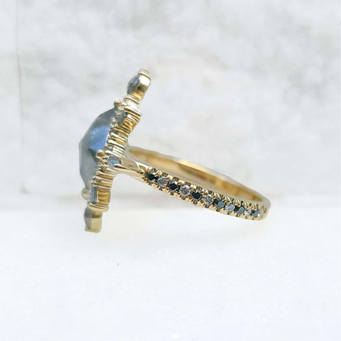 Sincerely Ginger Jewelry 14K Rose Cut Salt and Pepper Diamond Cocktail Ring