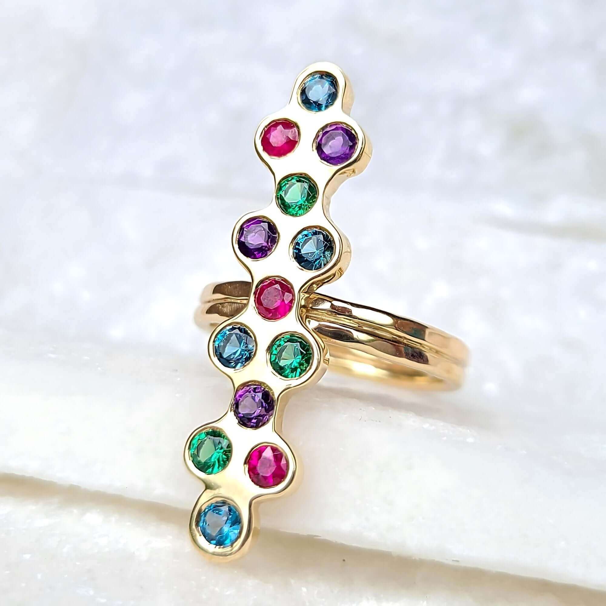 Image of 14K Chrome Diopside, Topaz, Amethyst, and Ruby Ring