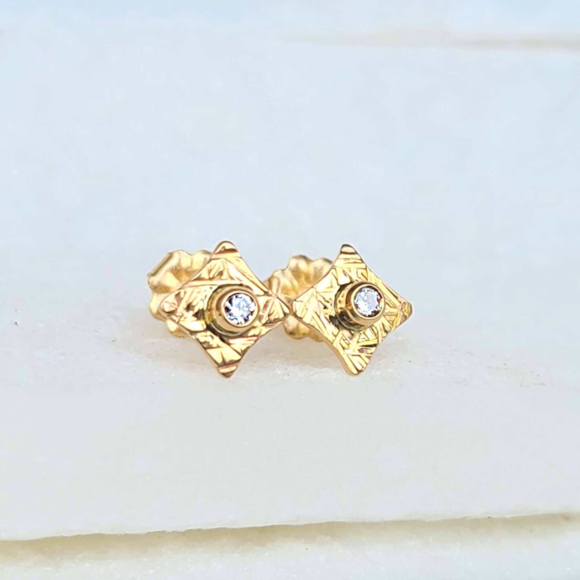 Image of 14K Organic Hammered Diamond Stud Earrings