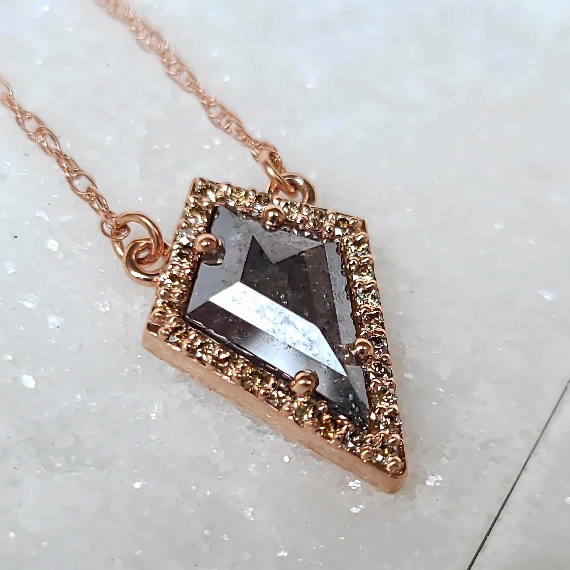 Image of 14K Kite Rose Cut Salt and Pepper Diamond Necklace with Cognac Diamond Accents