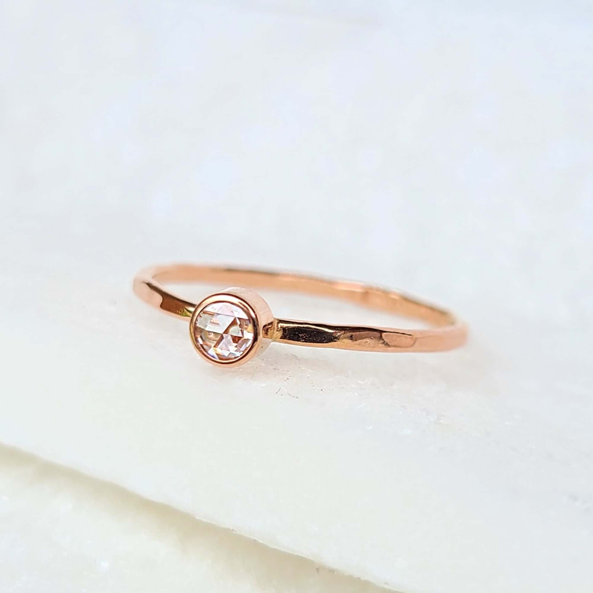 Image of 14K Rose Cut White Diamond Stacking Ring in Rose Gold