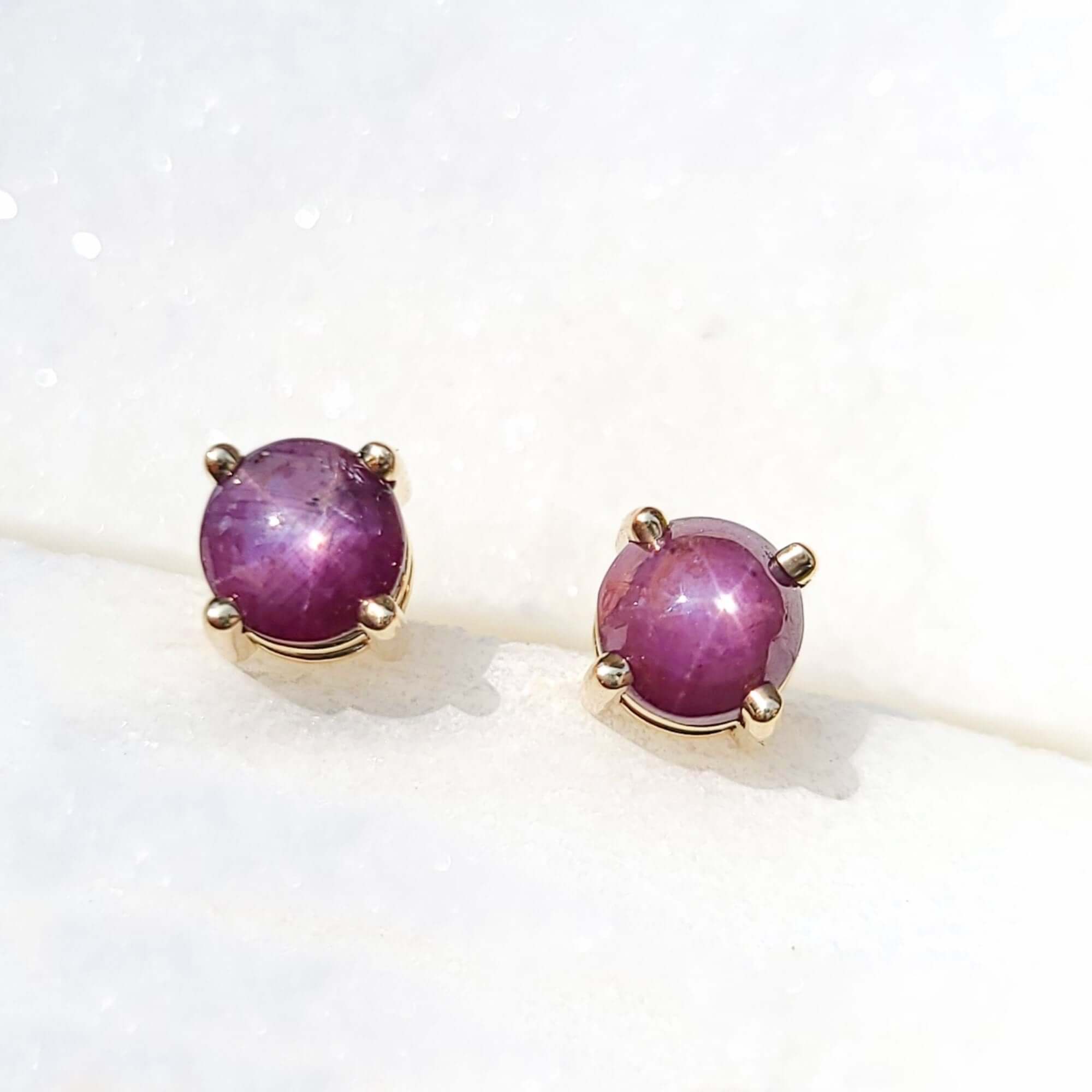 Image of 14K Star Ruby Earrings in Yellow Gold