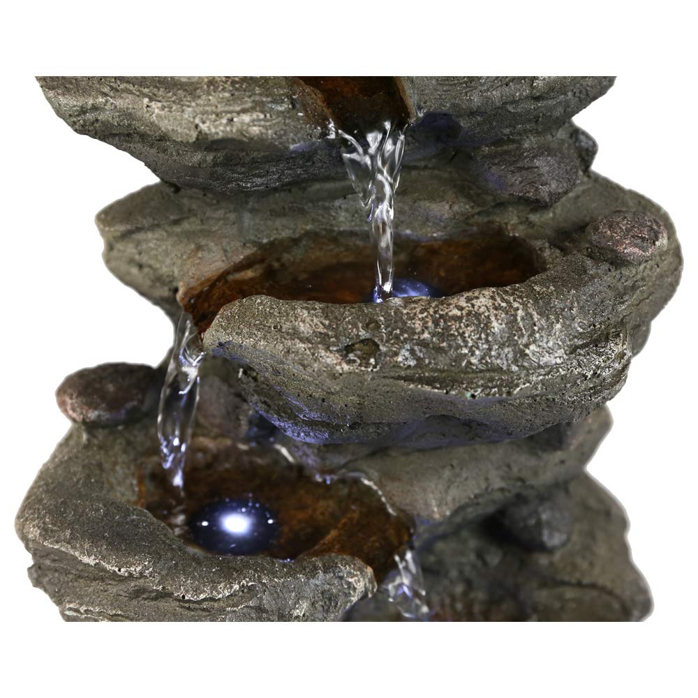 Wature Tabletop Fountain With Led Lights 5 Step Rock Falls