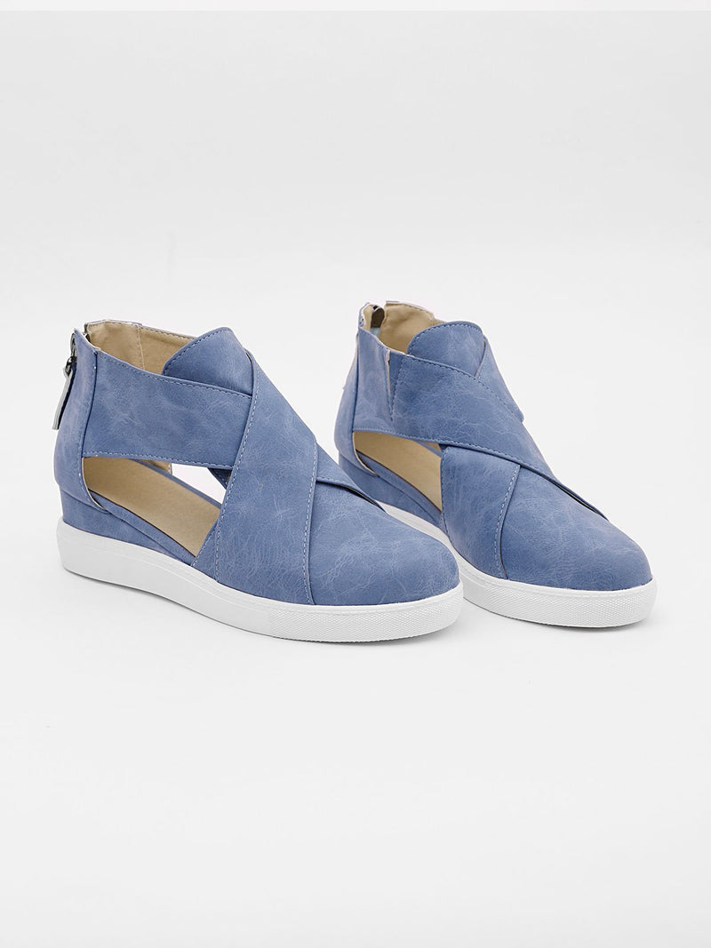 criss cross cut out wedge sneakers