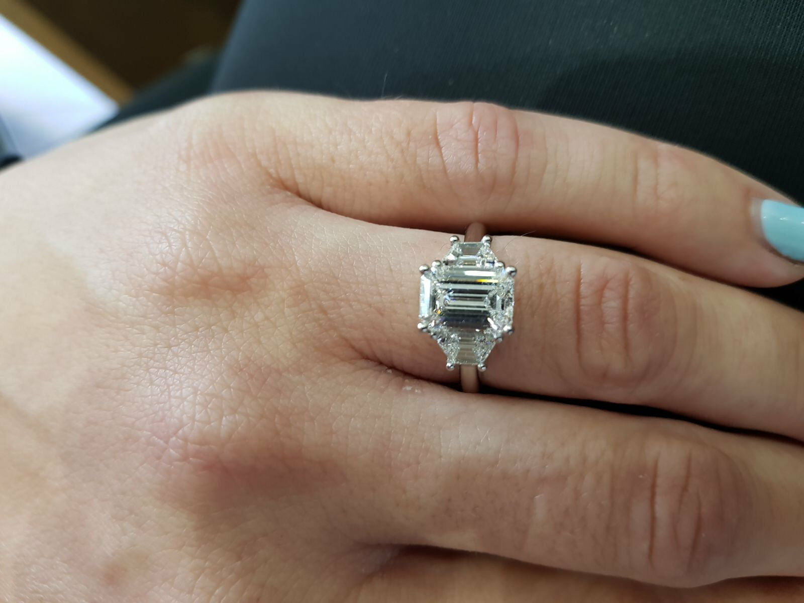 emerald cut trilogy set wedding band