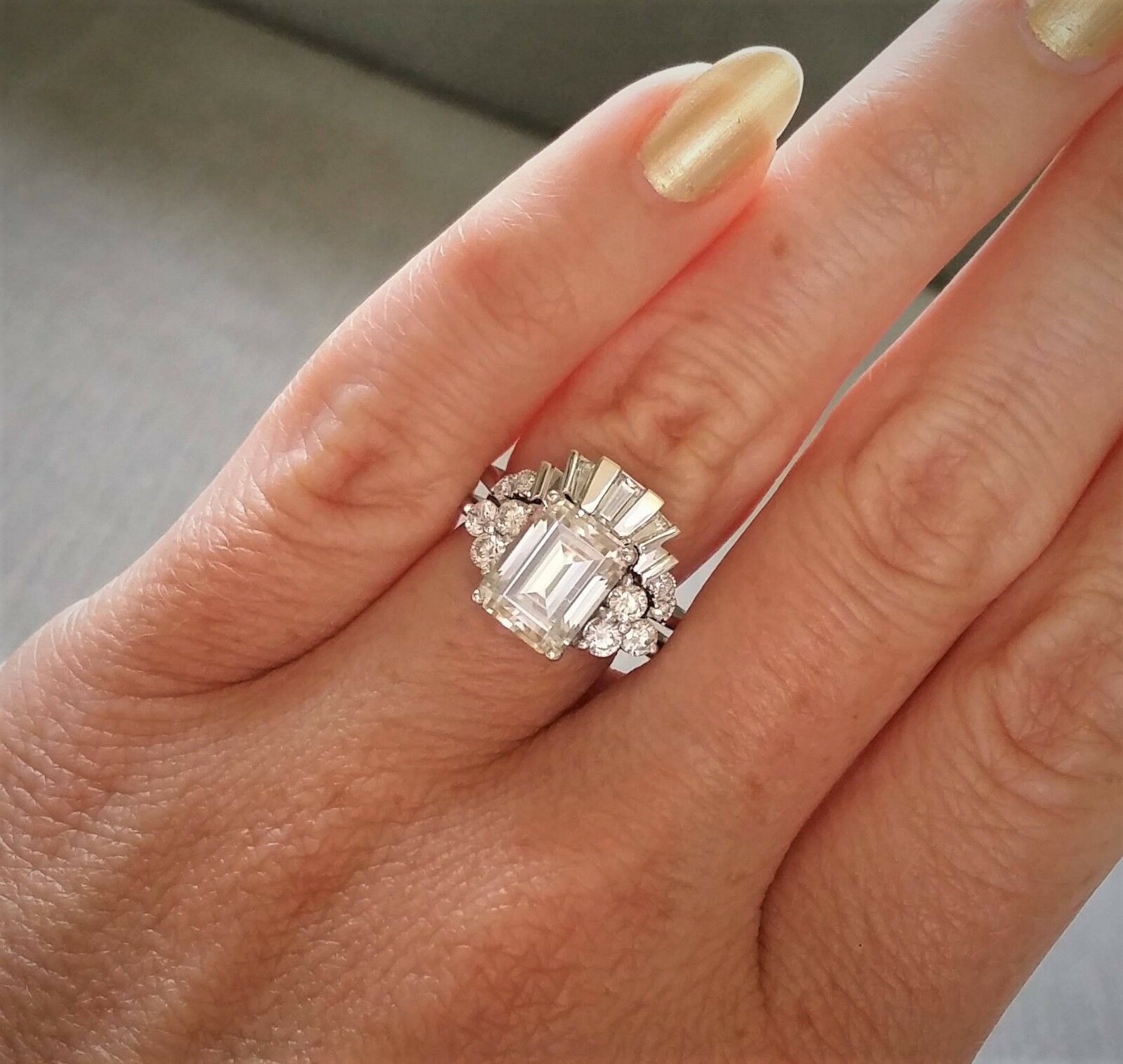 4Ct Emerald Cut Diamond Bridal Set Ring 