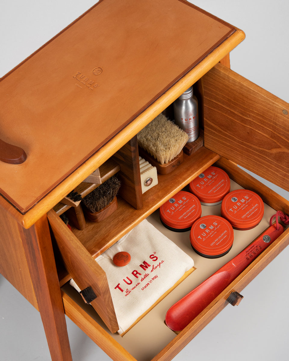 shoe care kit wooden box