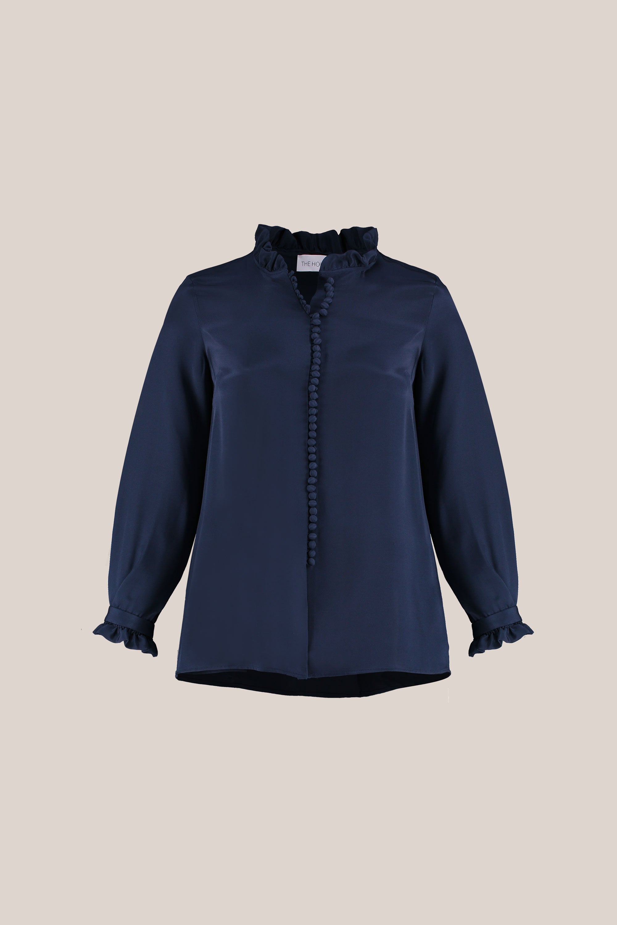 Midnight Blue Ruffle Trim Blouse