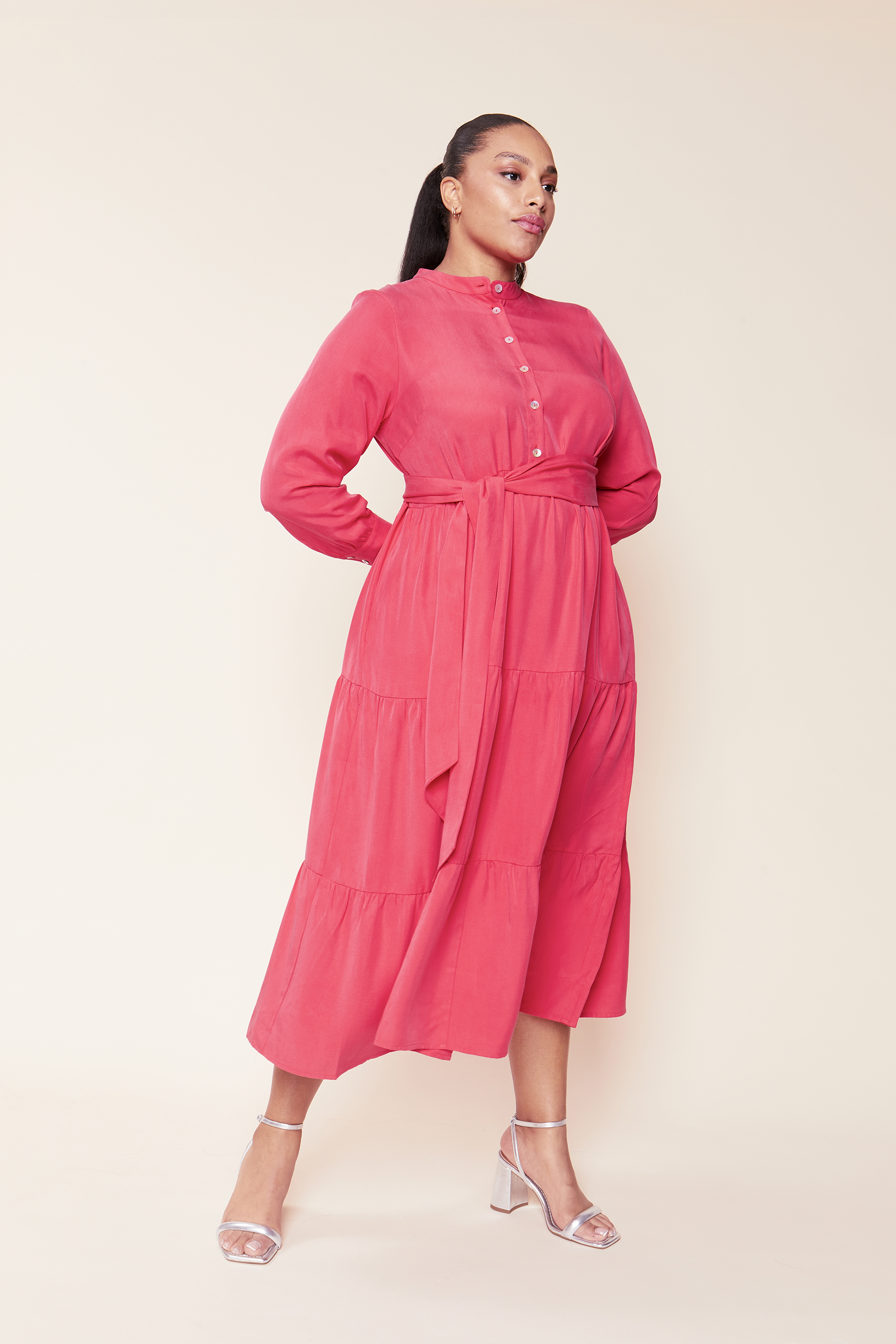 Raspberry Tencel Tiered Maxi Dress