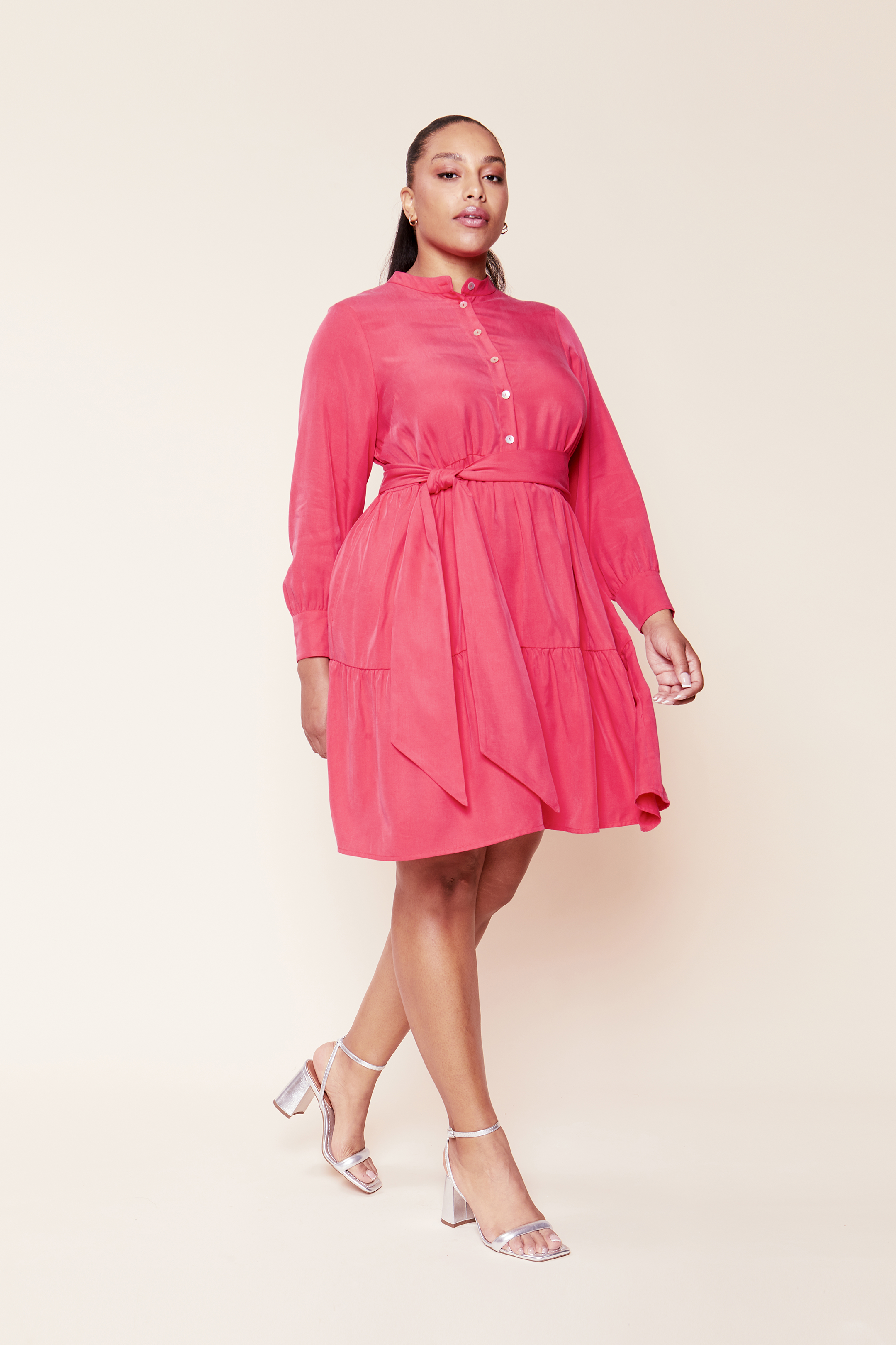 Raspberry Tencel Tiered Midi Dress