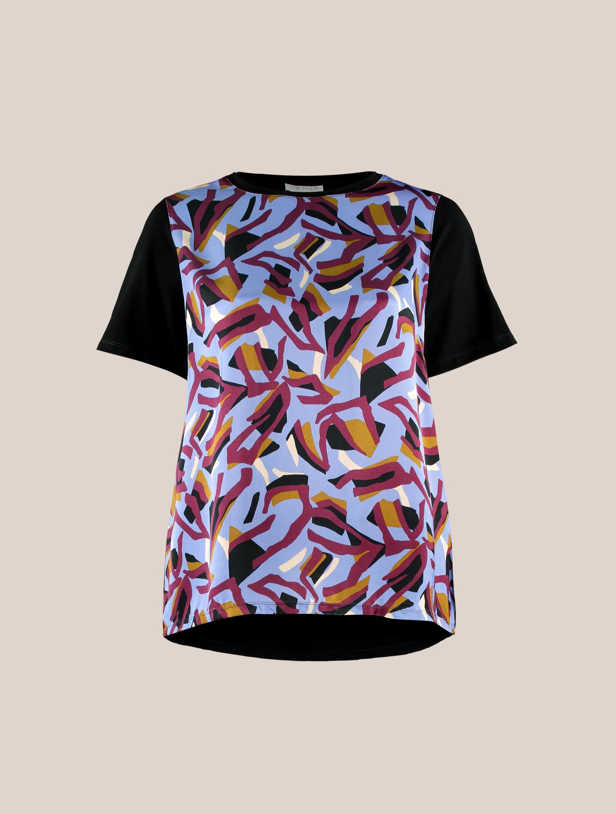 Abstract Print Satin Front T-Shirt
