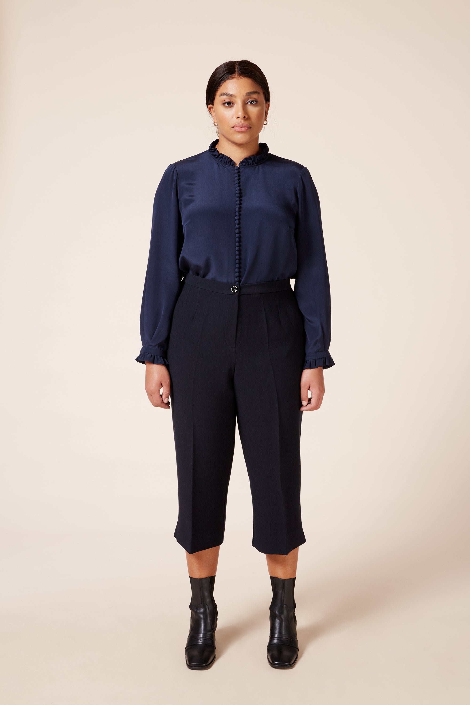 Navy Cropped Trousers