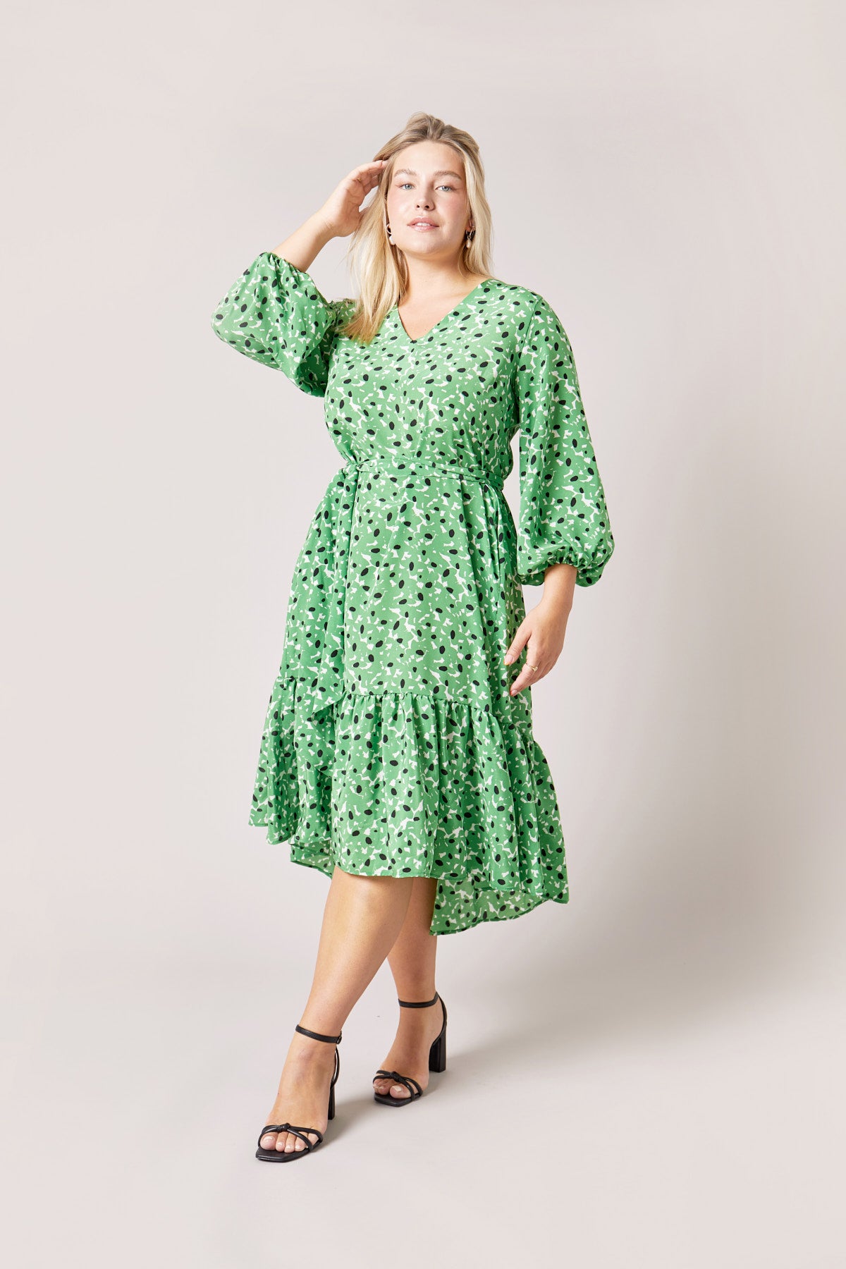 Green Floral Silk Dress