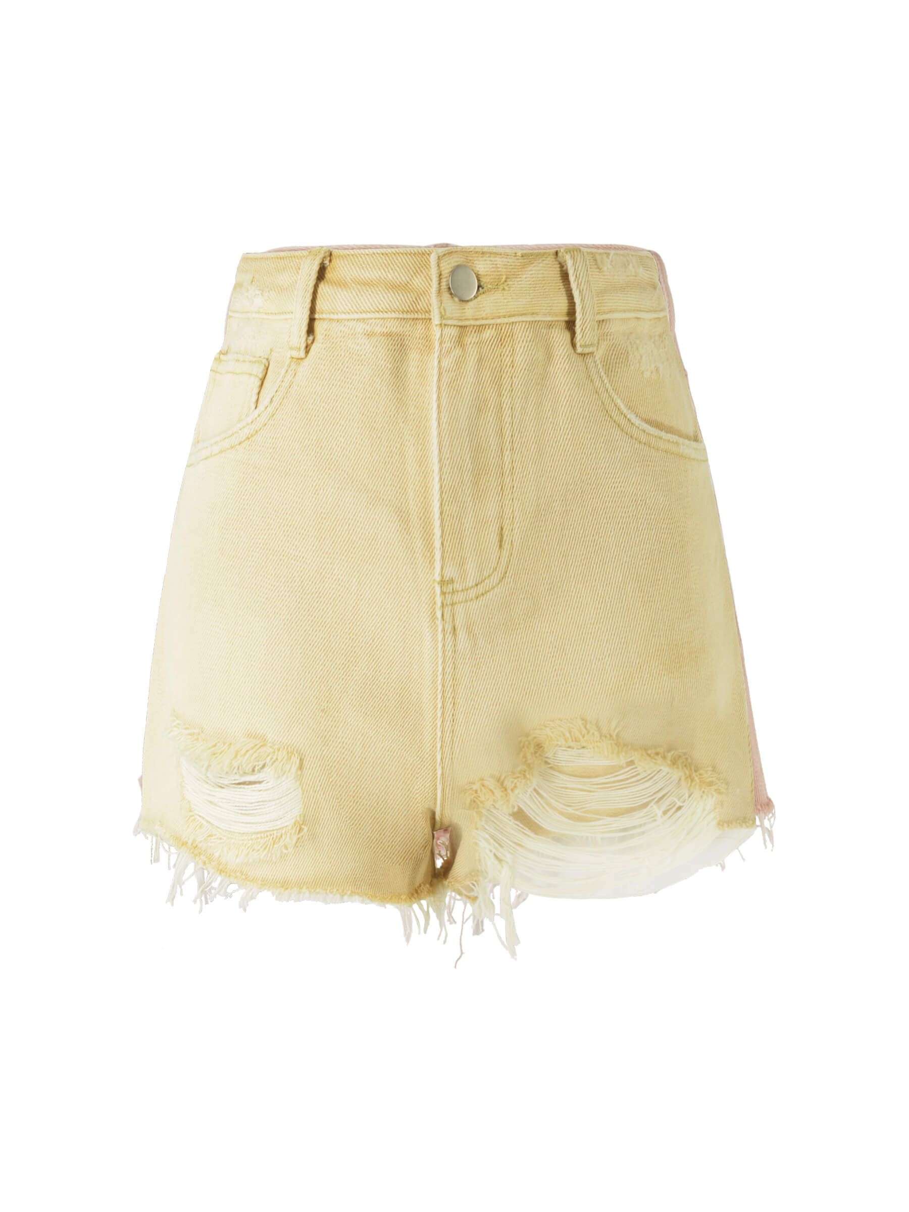 Raw Edge Distressed Mini Shorts Yellow S