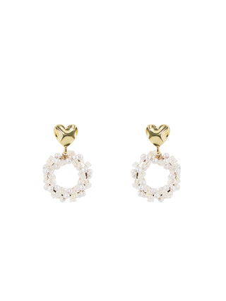 CUBIC Women's Gold Heart and Pearl Circle Earrings