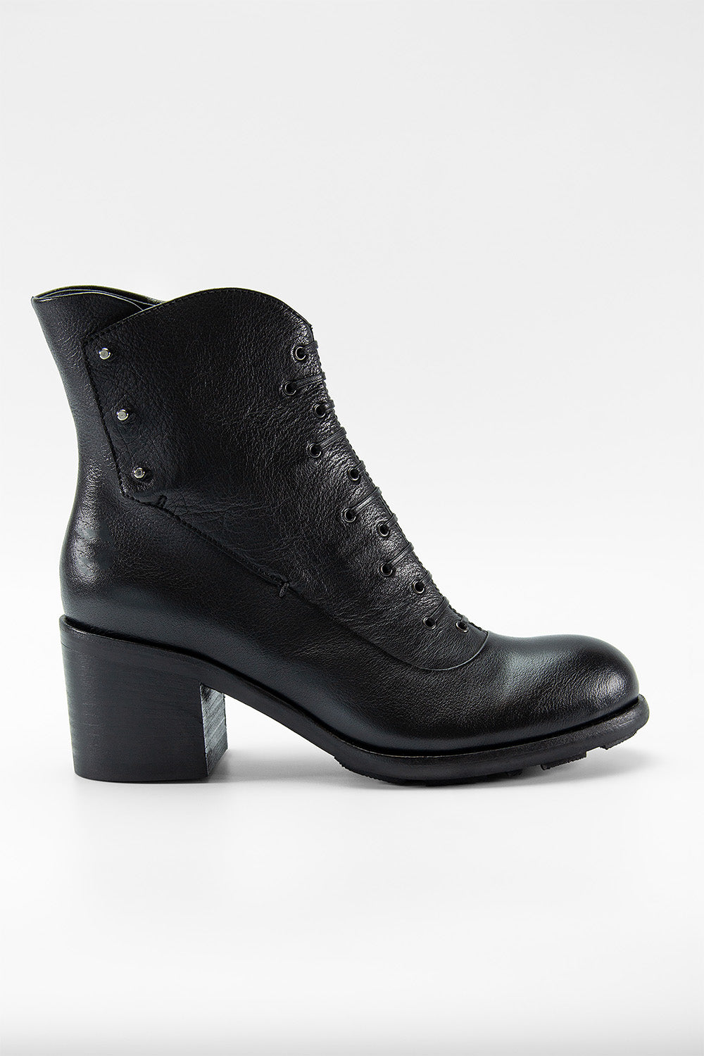 UNTAMED STREET Women Black Buffalo-Leather Mid-Heel Boots BERKELEY