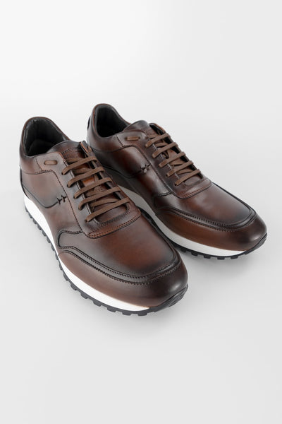 UNTAMED STREET Men Brown Calf-Leather Runners Sneakers SOHO