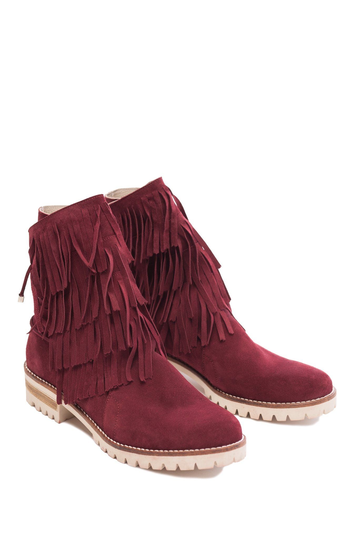 burgundy fringe boots