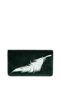 white feather clutch