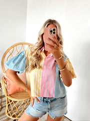 SIZE LARGE Skye Striped Button Down Top