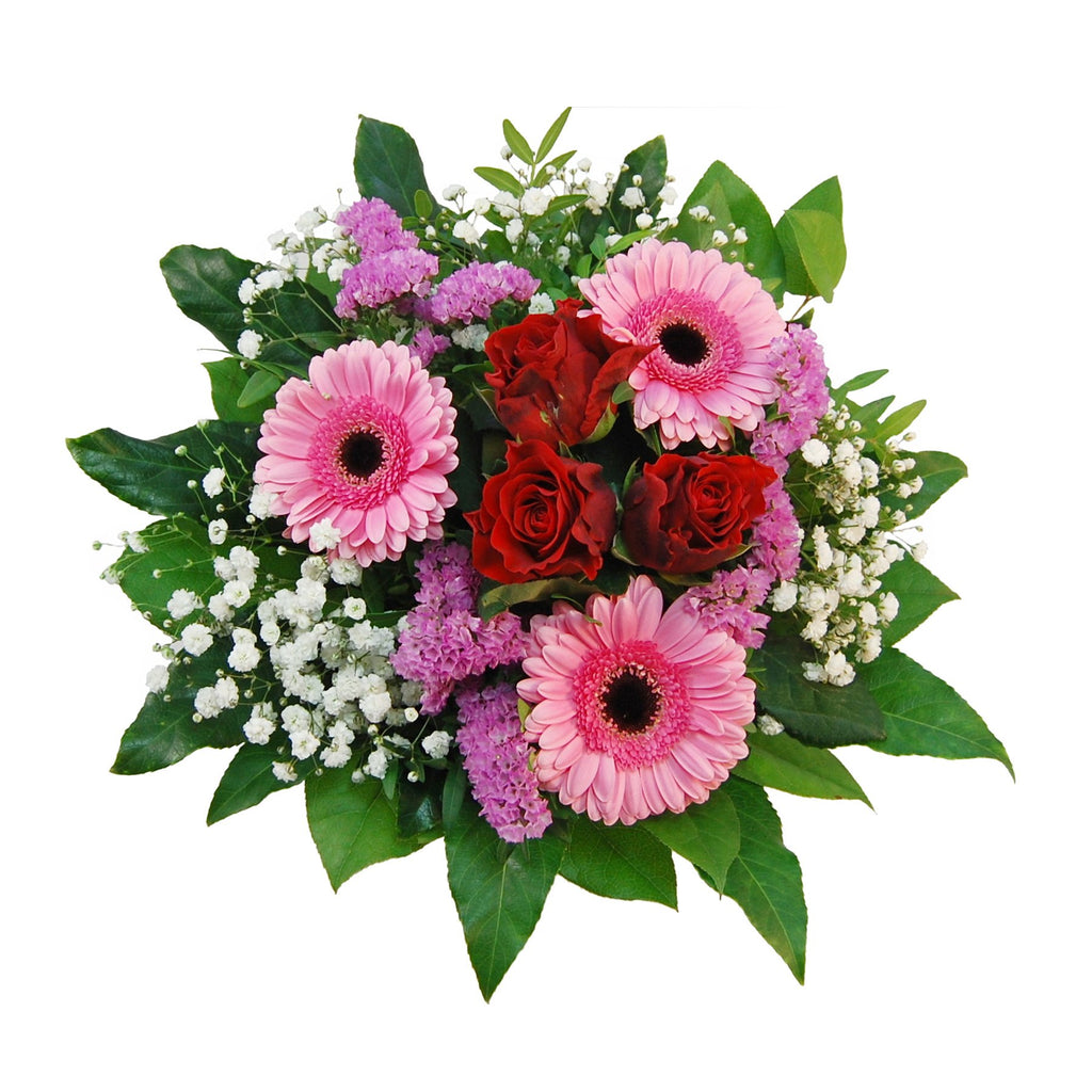 Blumenstrauss Senta Mit Roten Rosen Germini Limonium Und Gypso Fiore Felice