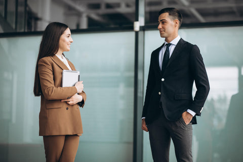 man and woman in suit