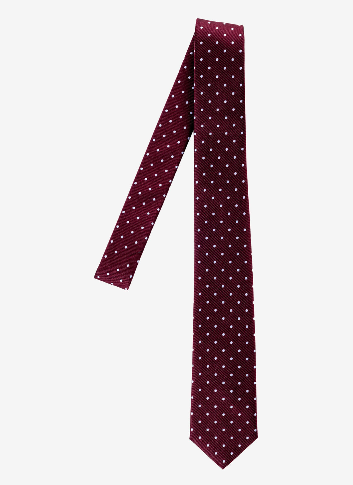 Elegante Krawatte in bordeaux mit weissen Punkten.